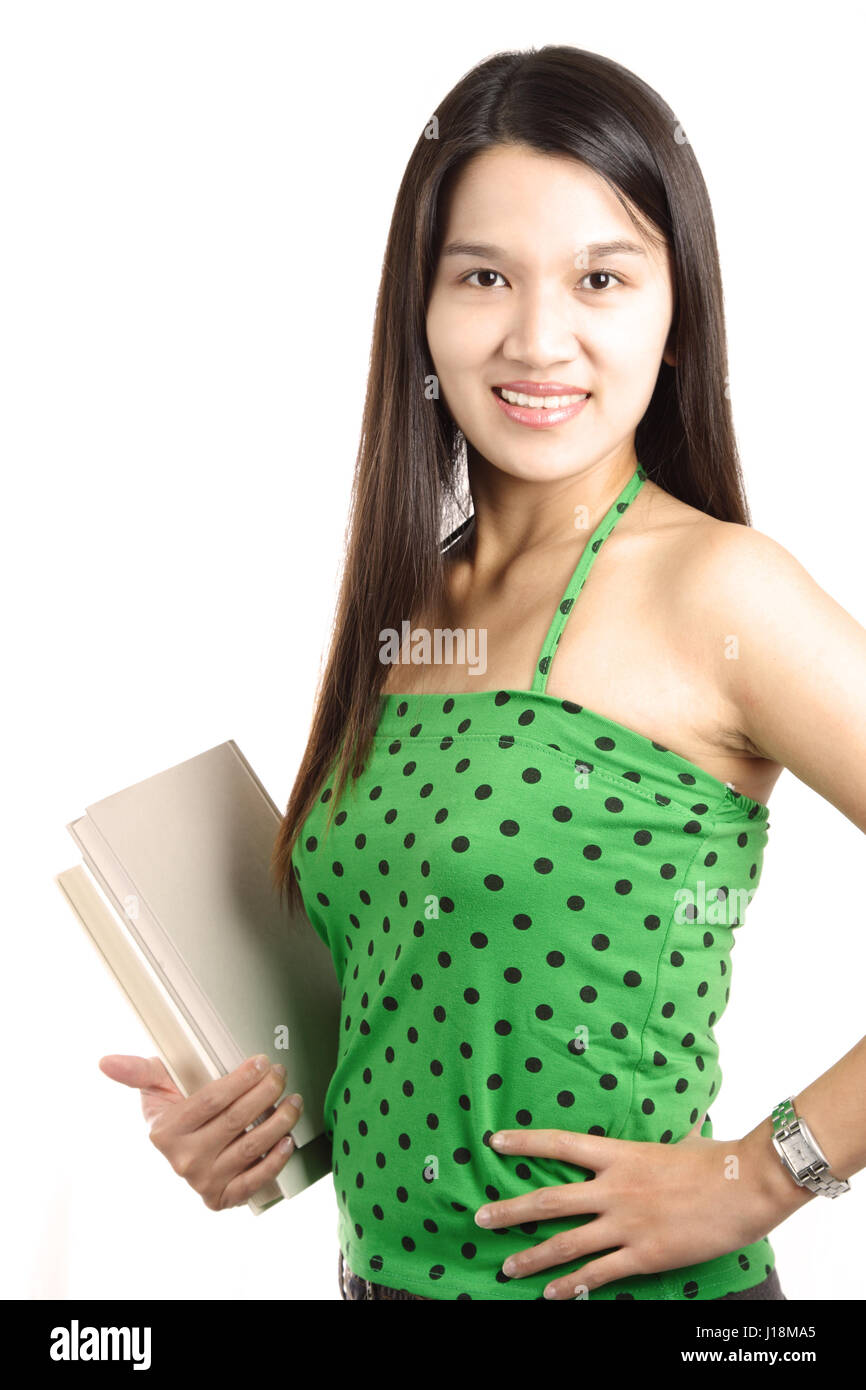 A pretty college student carrying books (isolated white Stock Photo - Alamy