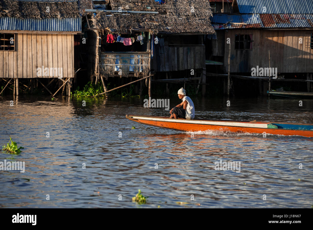 A motorized canoe along the waterways of Cotabato, Mindanao, Philippines Stock Photo