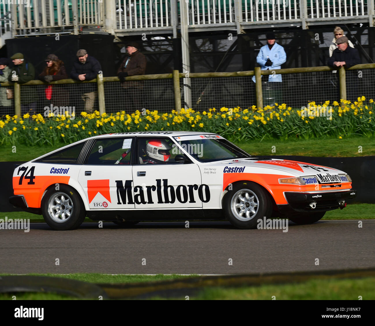 Andy Bruce, Tim Harvey, Rover 3500 SD1, Gerry Marshall Trophy, saloon cars, Goodwood 75th Members Meeting, March, 2017, GRRC, circuit racing, Classic, Stock Photo