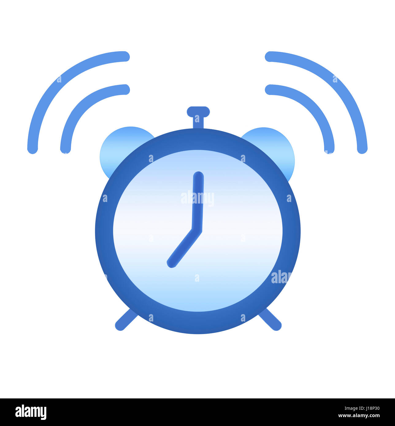 Illustration of an isolated over white background blue alarm clock, ringing at 7 o'clock Stock Photo
