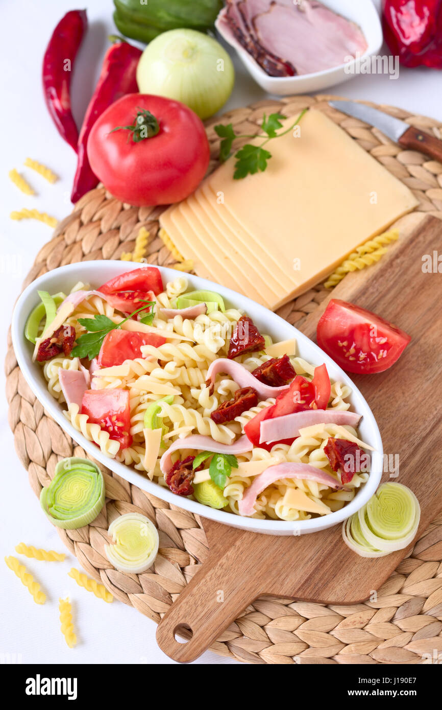 Pasta gratin with ham and vegetable Stock Photo Alamy