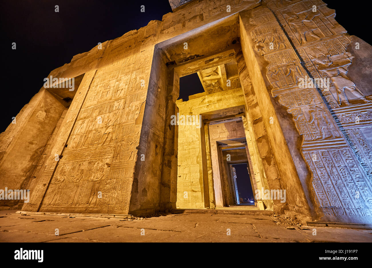 night shot of illuminated temple of Kom Ombo, Egypt, Africa Stock Photo