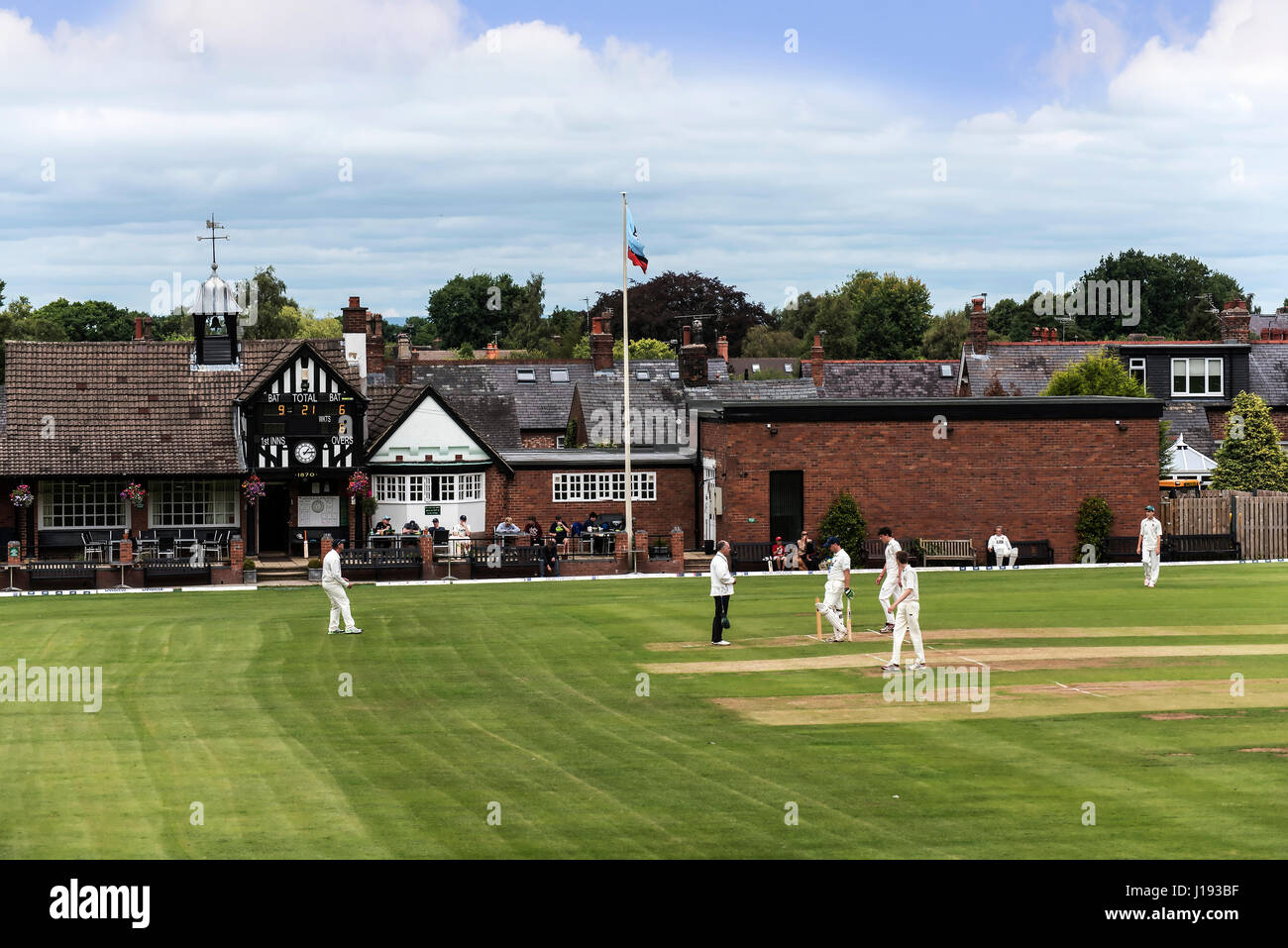 Alderley Edge Cricket Club is an amateur cricket club based at Alderley Edge in Cheshire Stock Photo
