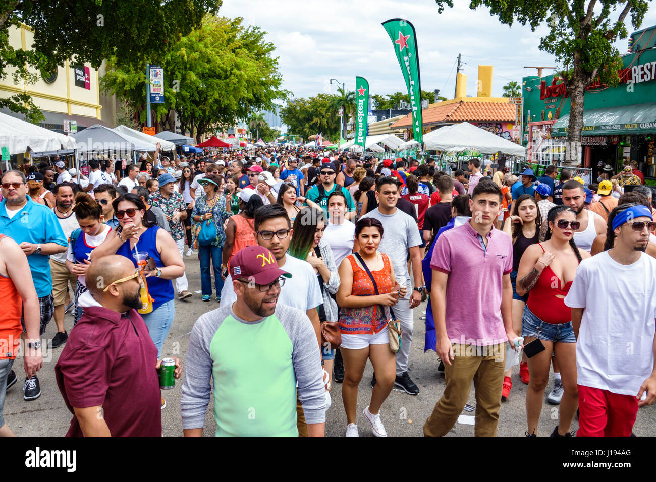 Miami Florida,Little Havana,Calle Ocho Carnaval Miami,annual street festival,carnival celebration,Hispanic multi ethnic multiethnic,crowd,man men male Stock Photo