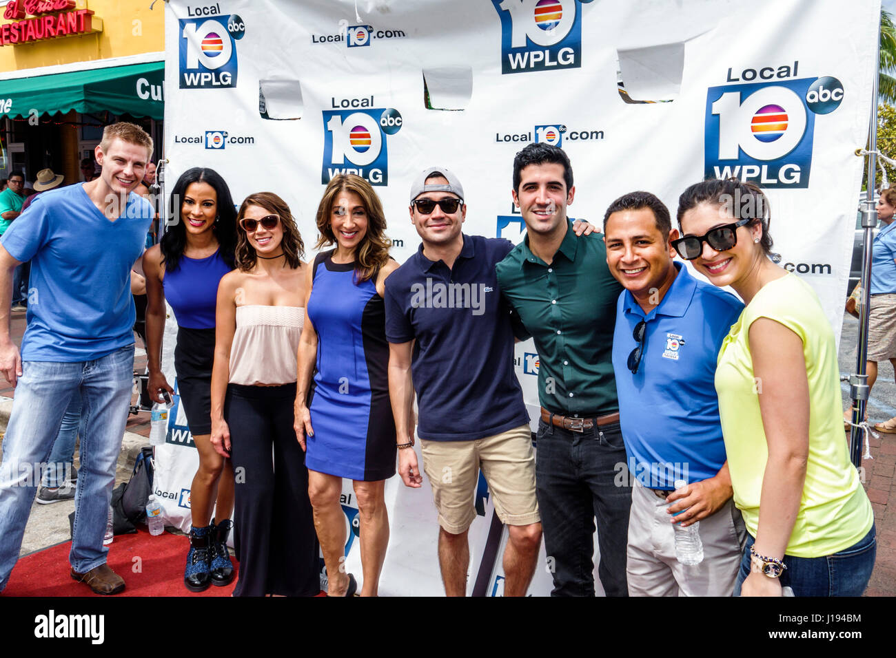 Miami Florida,Little Havana,Calle Ocho Carnaval Miami,annual street festival,carnival celebration,WPLG,ABC affiliate,television personalities,Hispanic Stock Photo