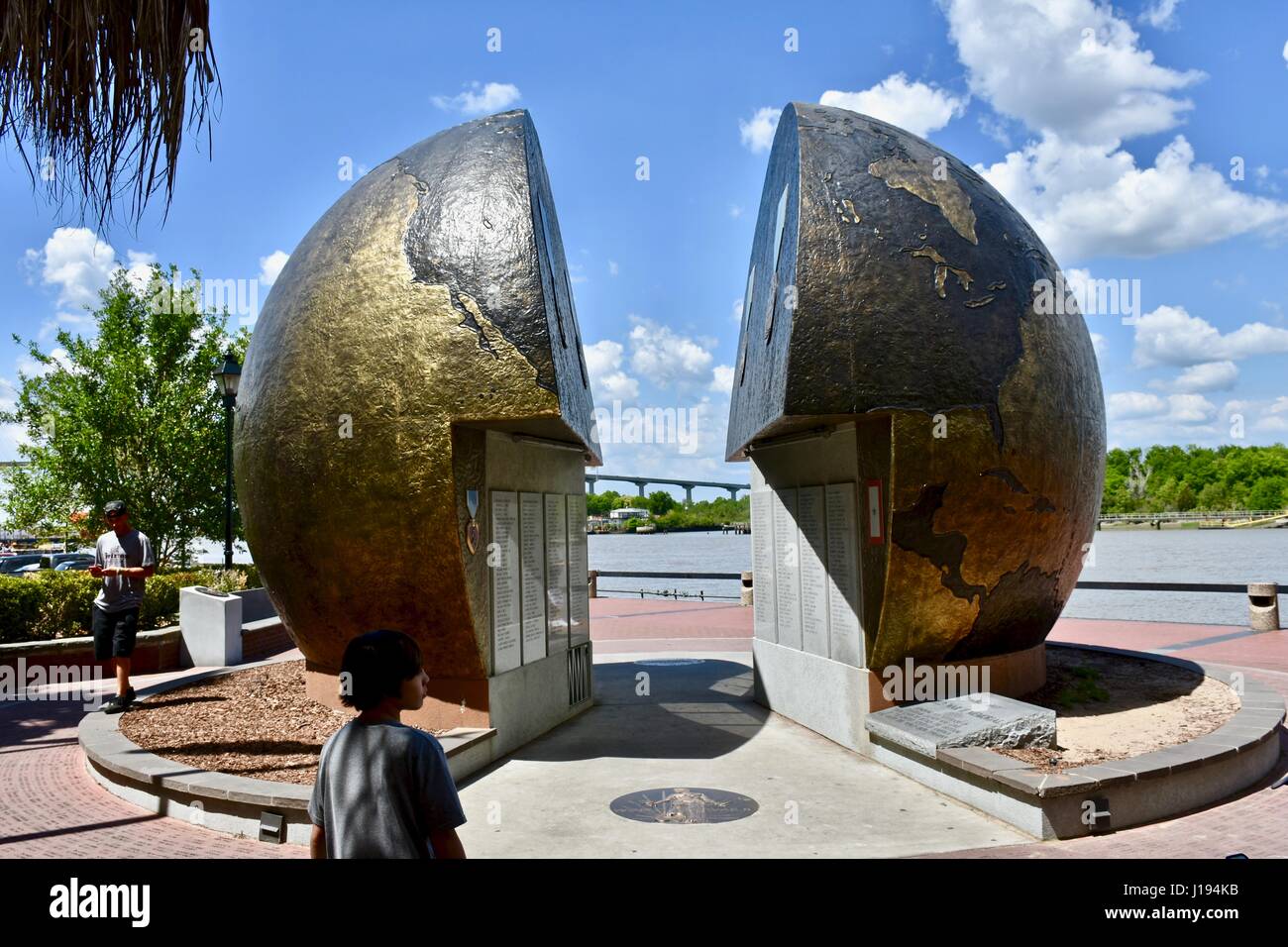 The World War II monument also know as the cracked earth on the Savannah riverfront, Georgia Stock Photo