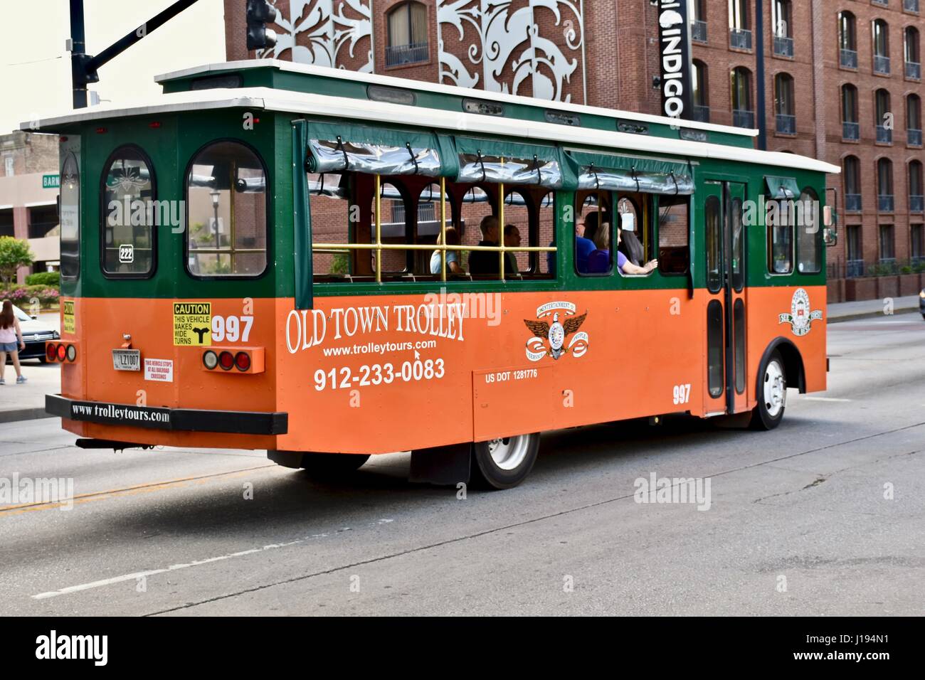 Old town trolley in historic Savannah, Stock Photo Alamy