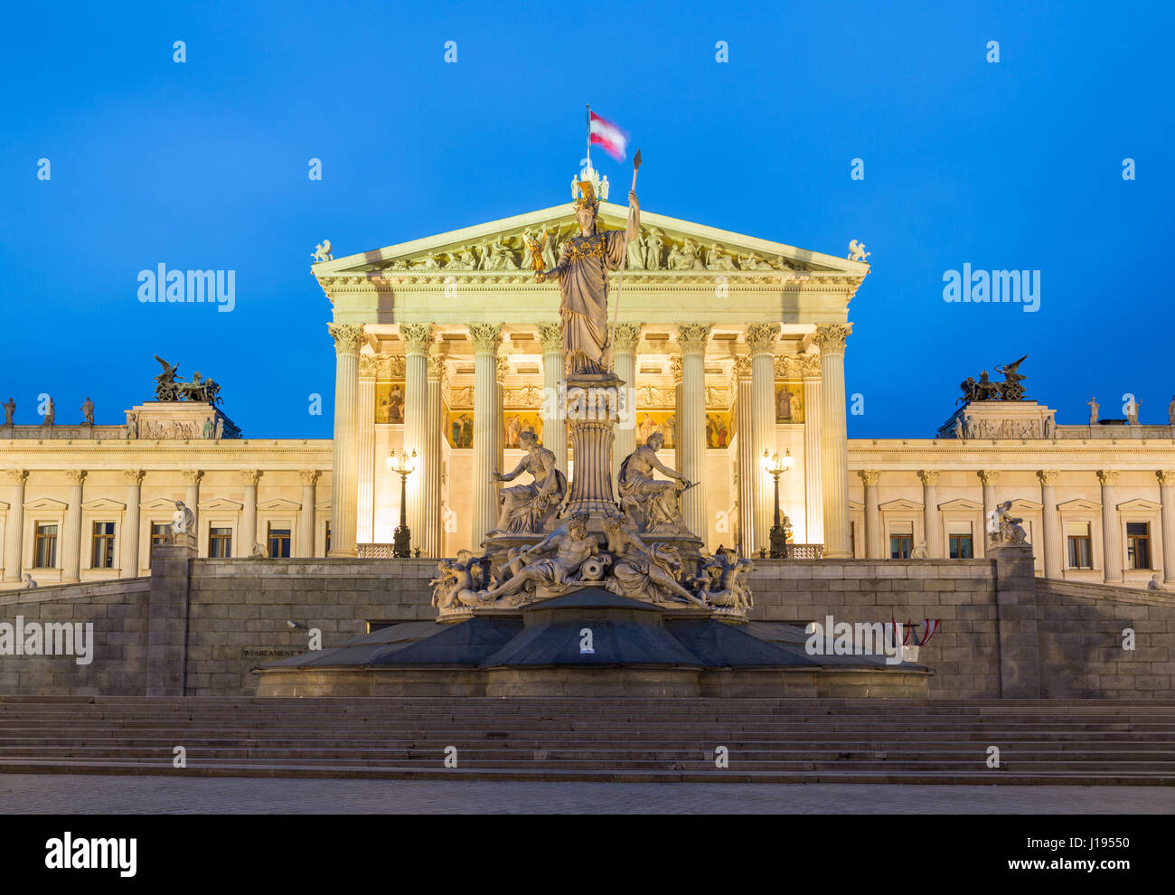 Parliament building, Austrian Parliament at dusk, Vienna, Austria Stock Photo