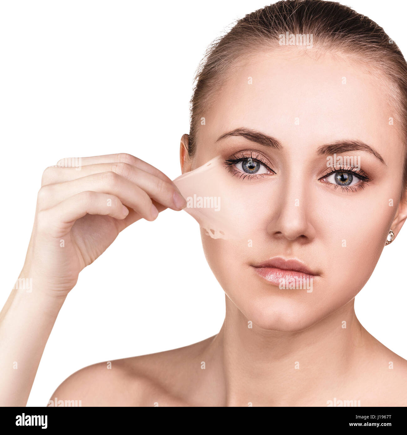 Woman remove her old dry skin from face Stock Photo Alamy