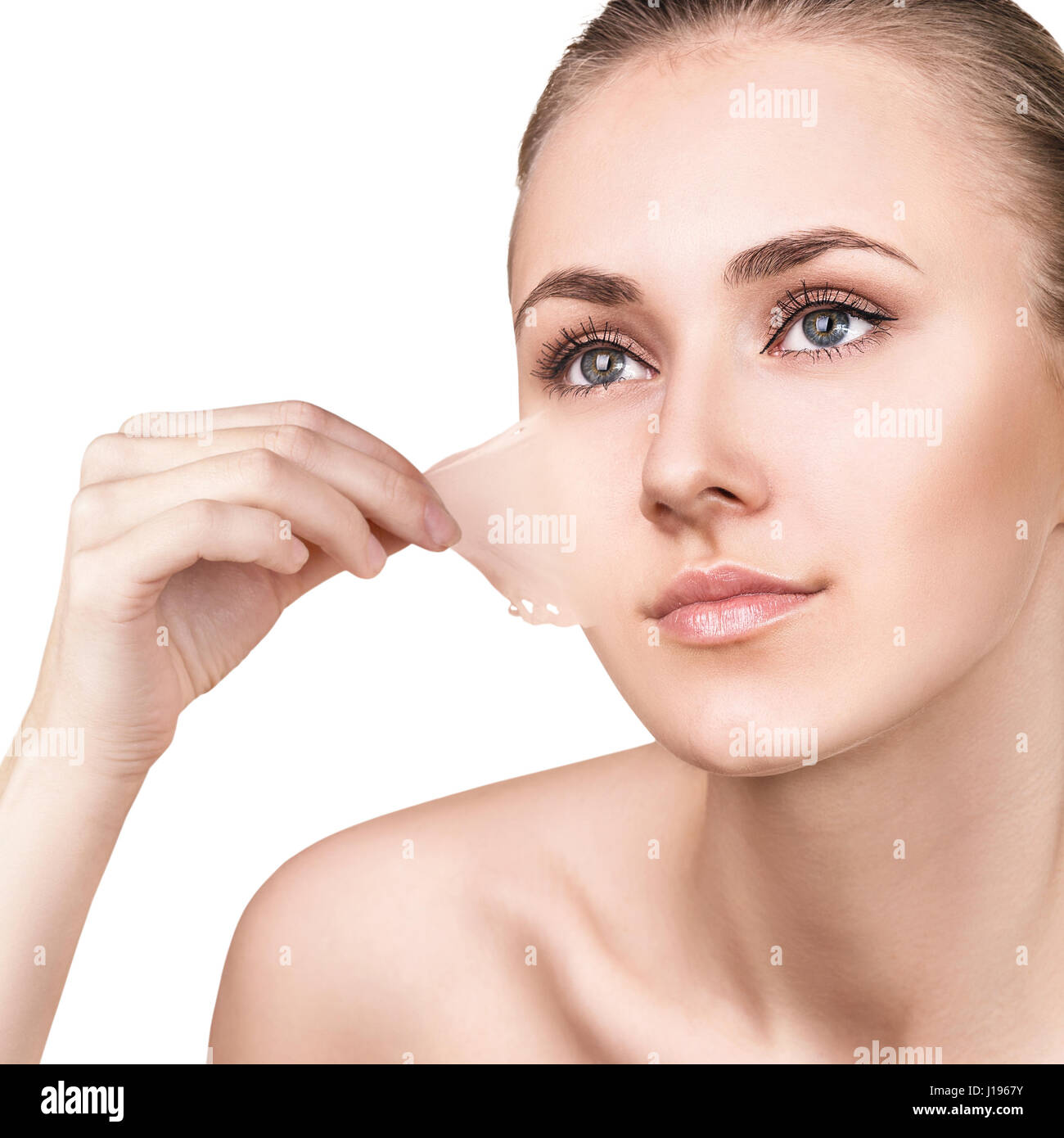 Woman remove her old dry skin from face Stock Photo Alamy