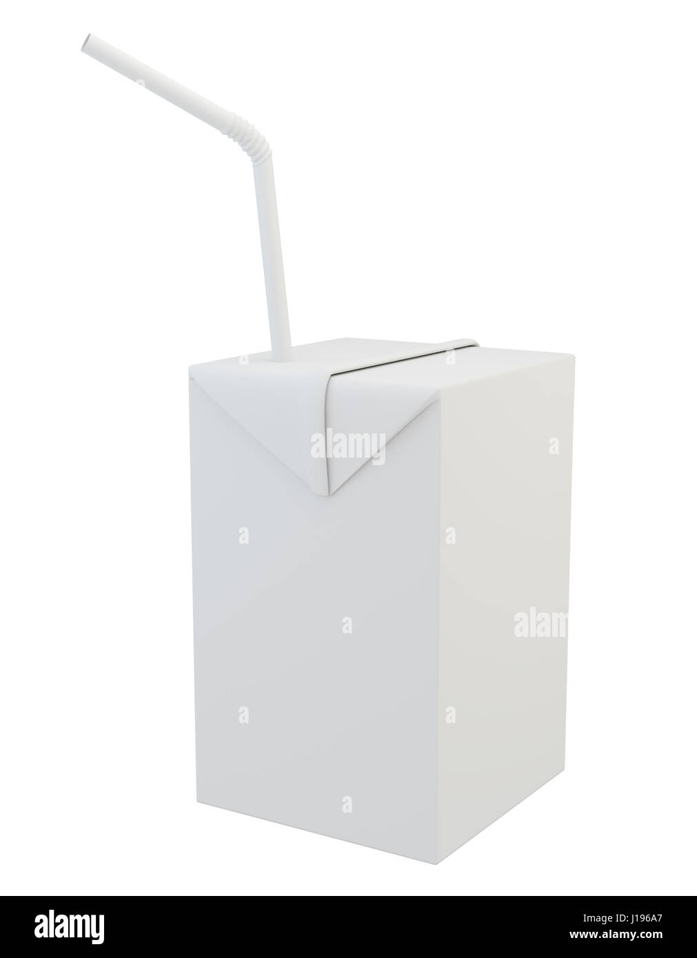 Blank milk or juice carton package with straw. Stock Photo