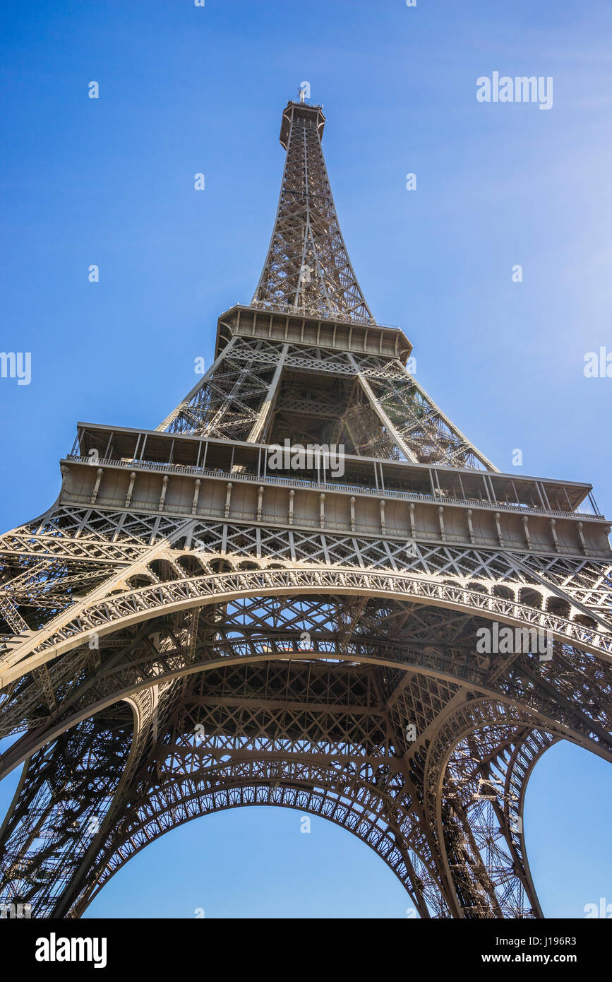 France, Paris, mole's eye view of the Eiffel Tower Stock Photo