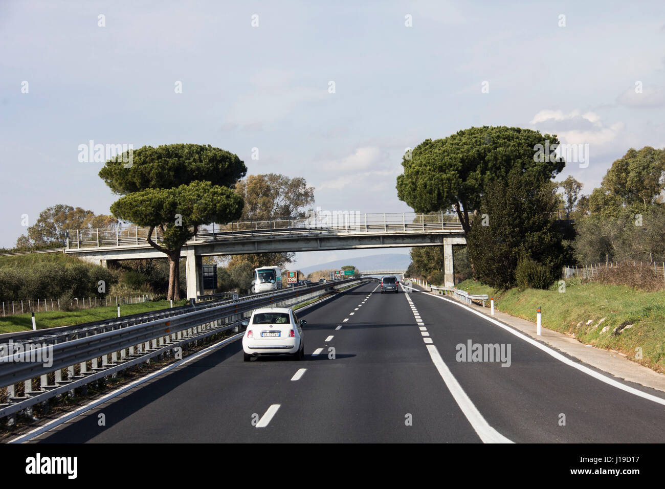 The autostrade, or motorway, A-12 near Civitavecchia, Italy. Stock Photo