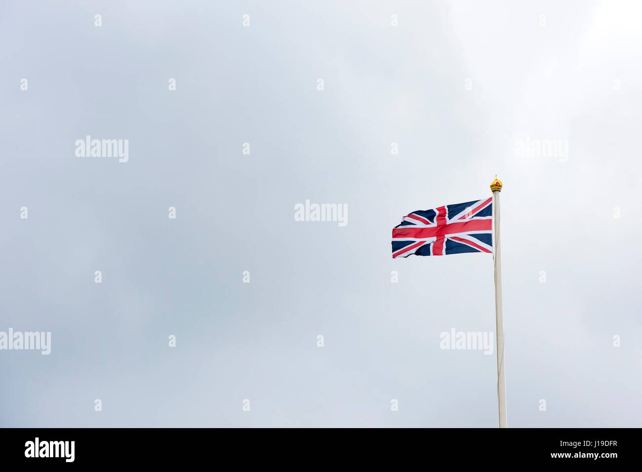 Union jack flag flying over Buckingham Palace. City of Westminster, London, England Stock Photo