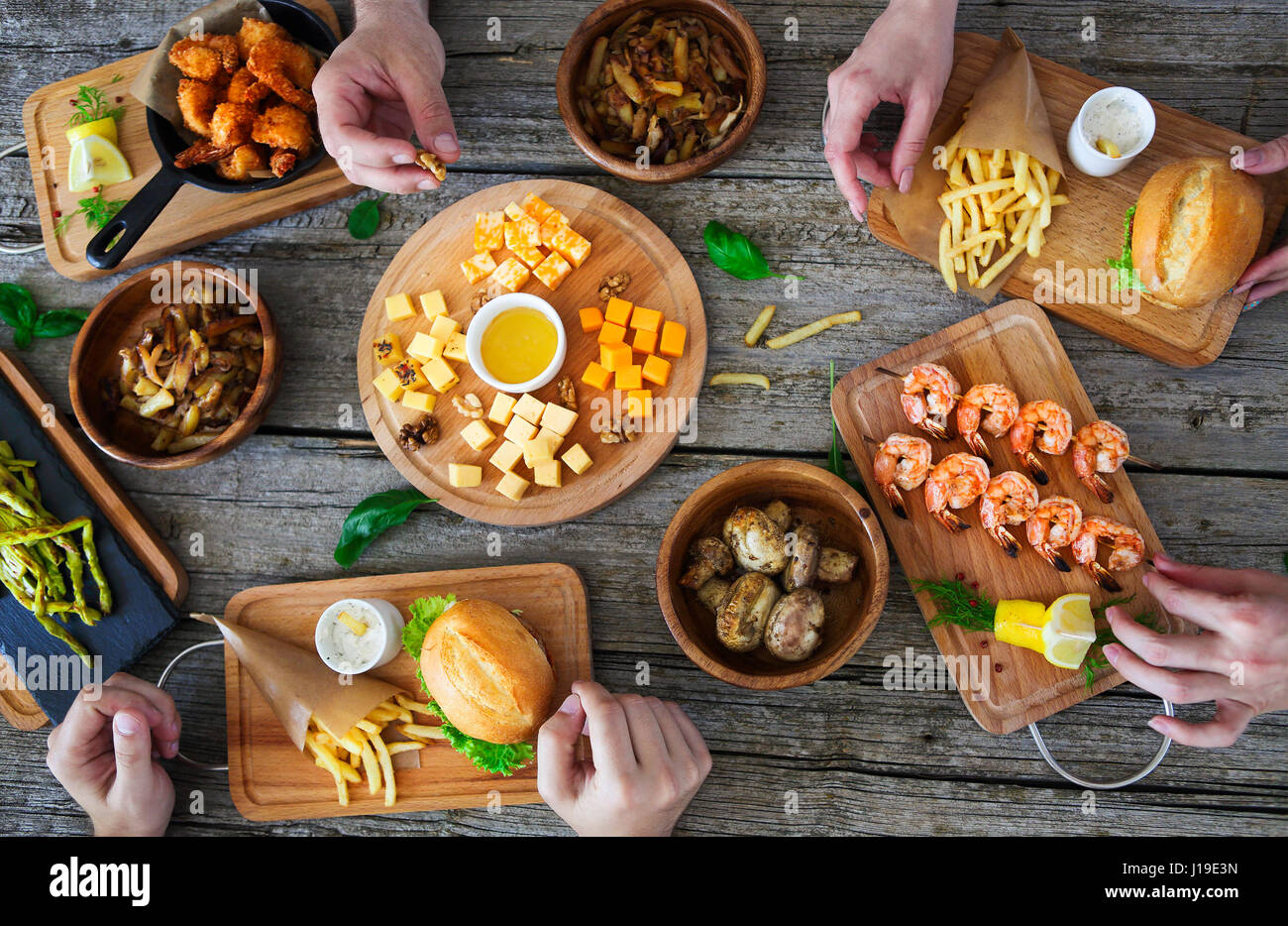 Family dinner top view. Close up of the table Stock Photo - Alamy