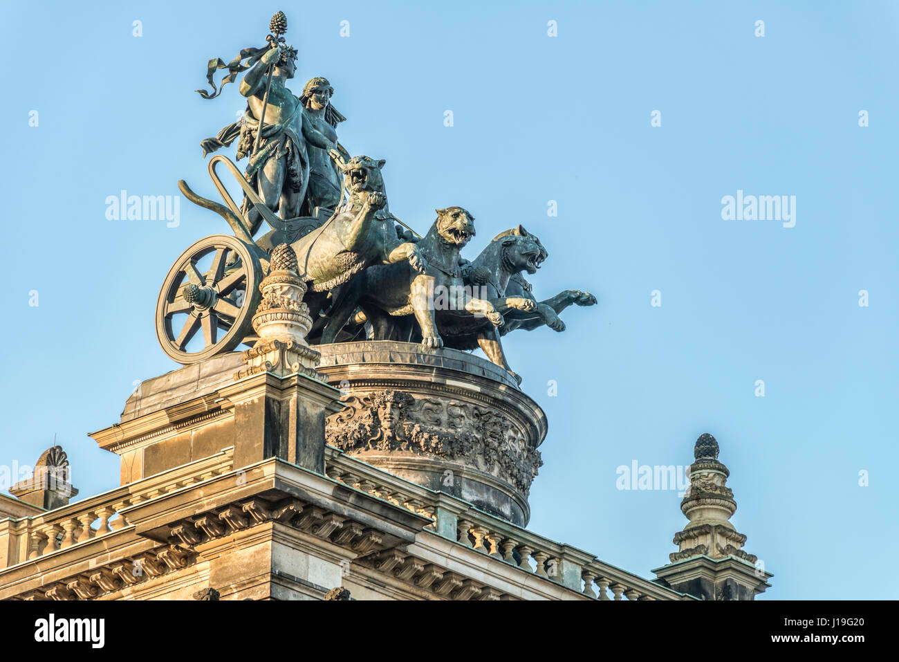 Quadriga on top of the famous historic Semper Opera in the old town of Dresden Stock Photo