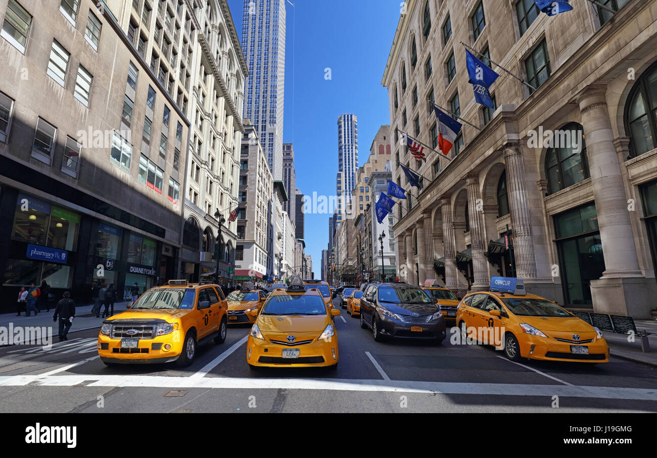 Yellow taxi in New York City, USA Stock Photo
