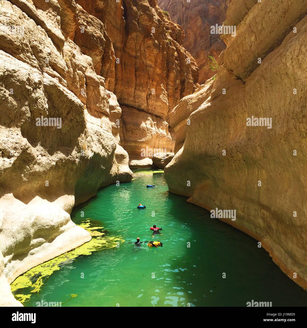 Swimming our way through Wadi Tiwi in beautiful Oman Stock Photo ...