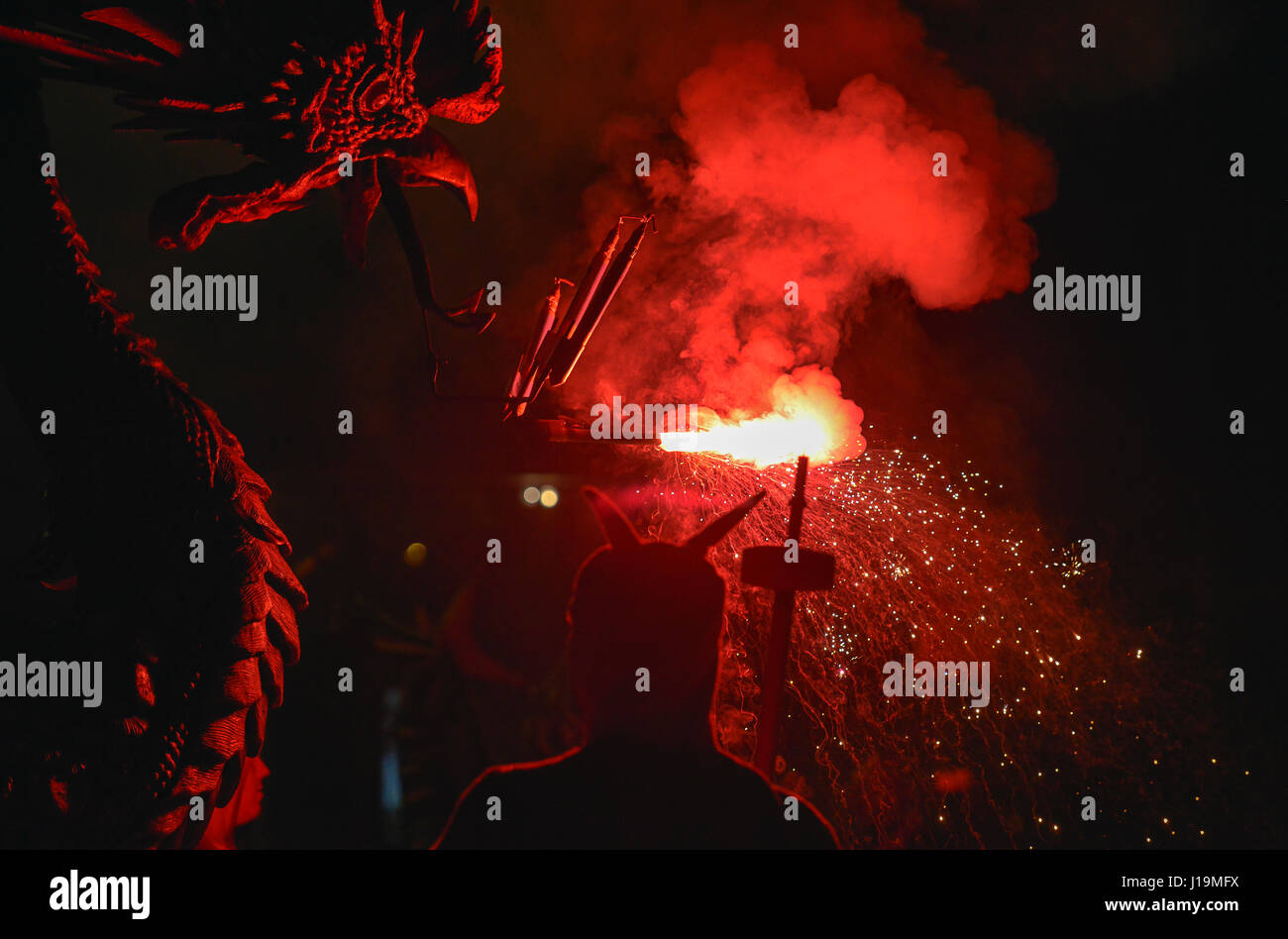 Barcelona: Correfoc, typical catalan celebration in which dragons and ...
