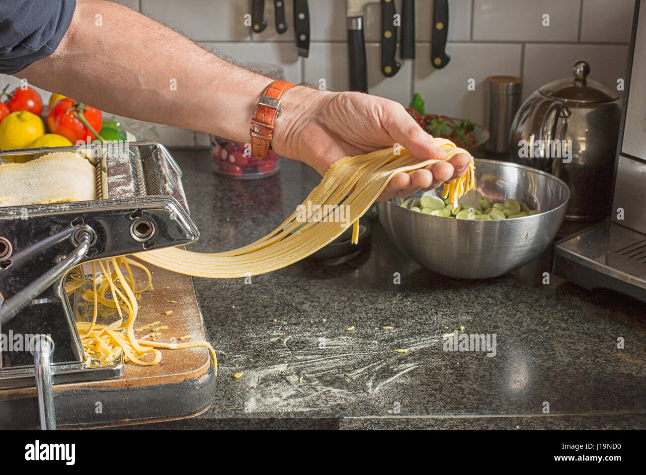 Making pasta at home with pasta machine Stock Photo Alamy