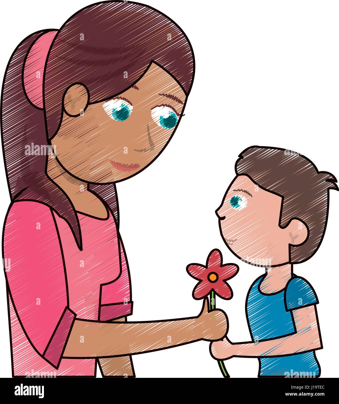 drawing boy giving flower mother celebration Stock Vector Image & Art Alamy
