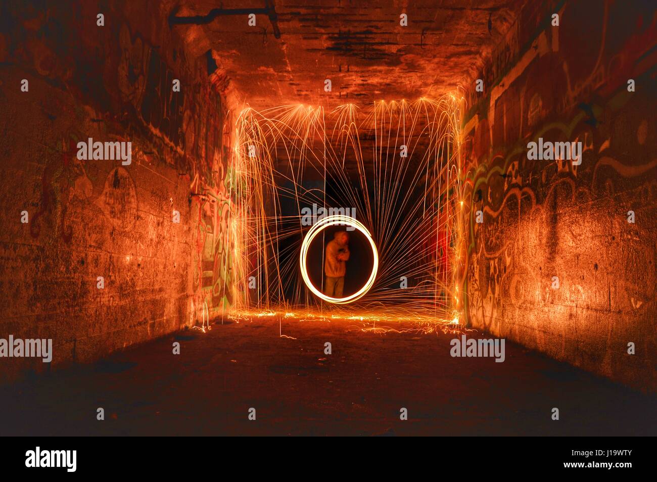 Another long exposure of steel wool spinning. Stock Photo