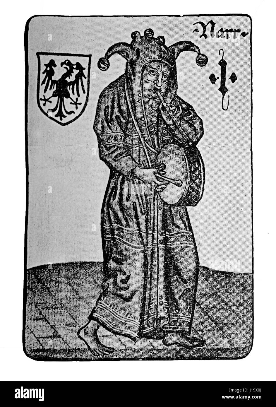 German Tarot XV century: the Fool (with tambourine) Stock Photo