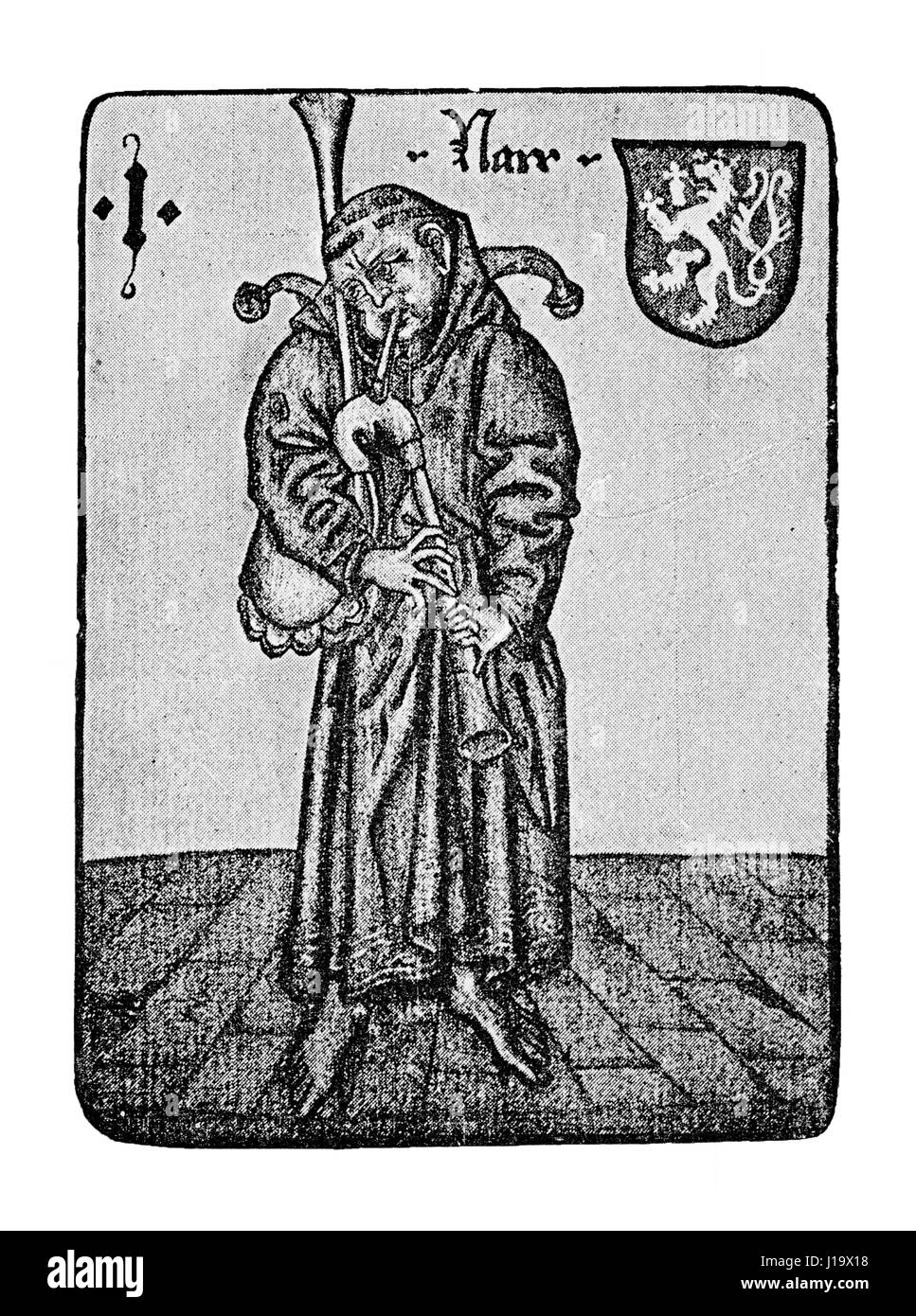 German Tarot XV century: the Fool (with bagpipes) Stock Photo