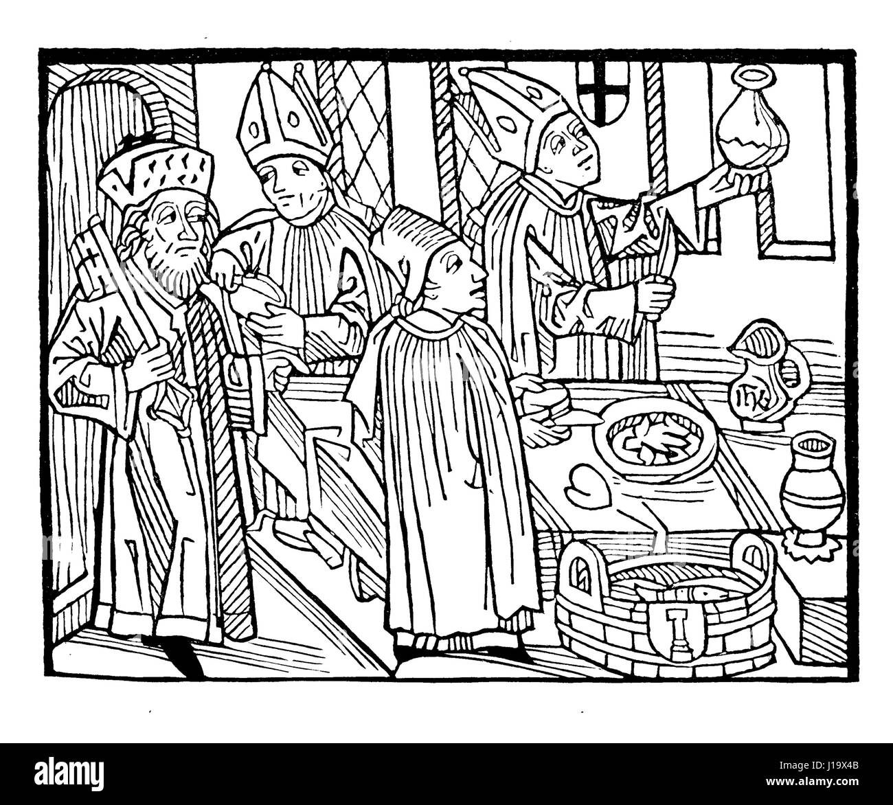 Bishops testing wine and food at the Council of Constance (1414-1418) Stock Photo