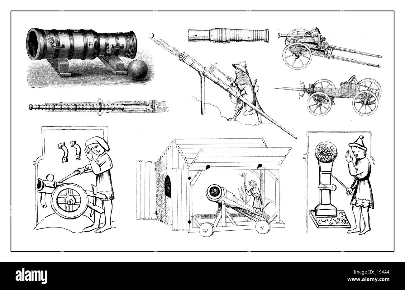 Early pieces of artillery, vintage engraving Stock Photo