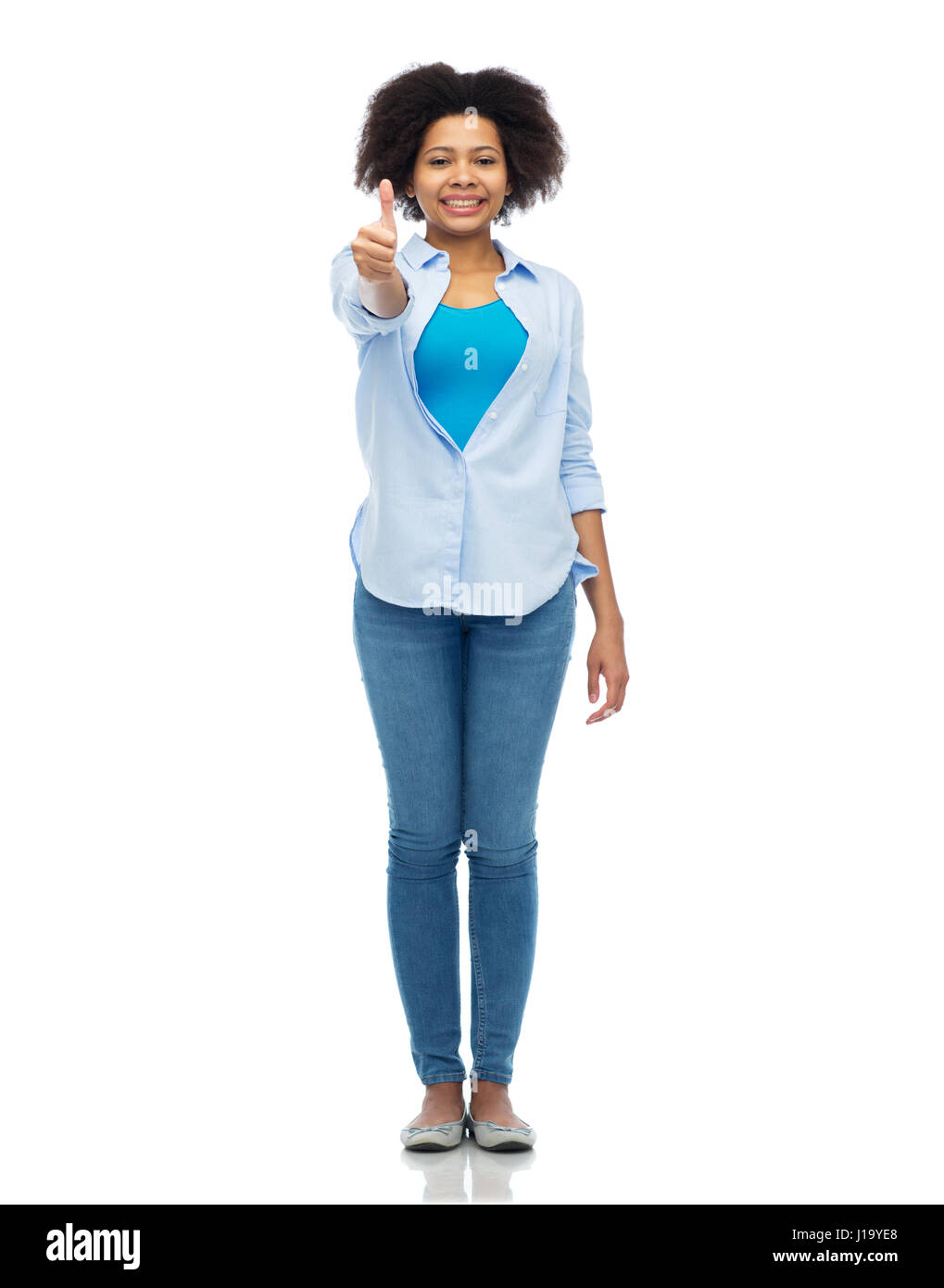happy african american woman showing thumbs up Stock Photo - Alamy
