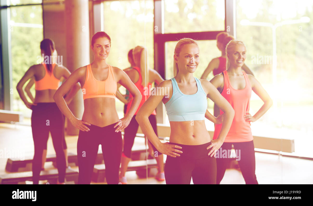 group of women working out in gym Stock Photo