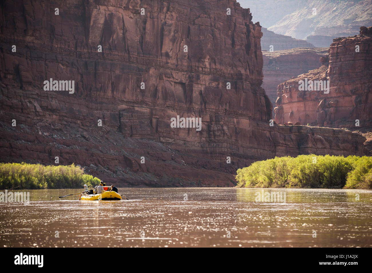 Rafting down the Colorado river, eventually going through Cataract Canyon, Utah. Stock Photo