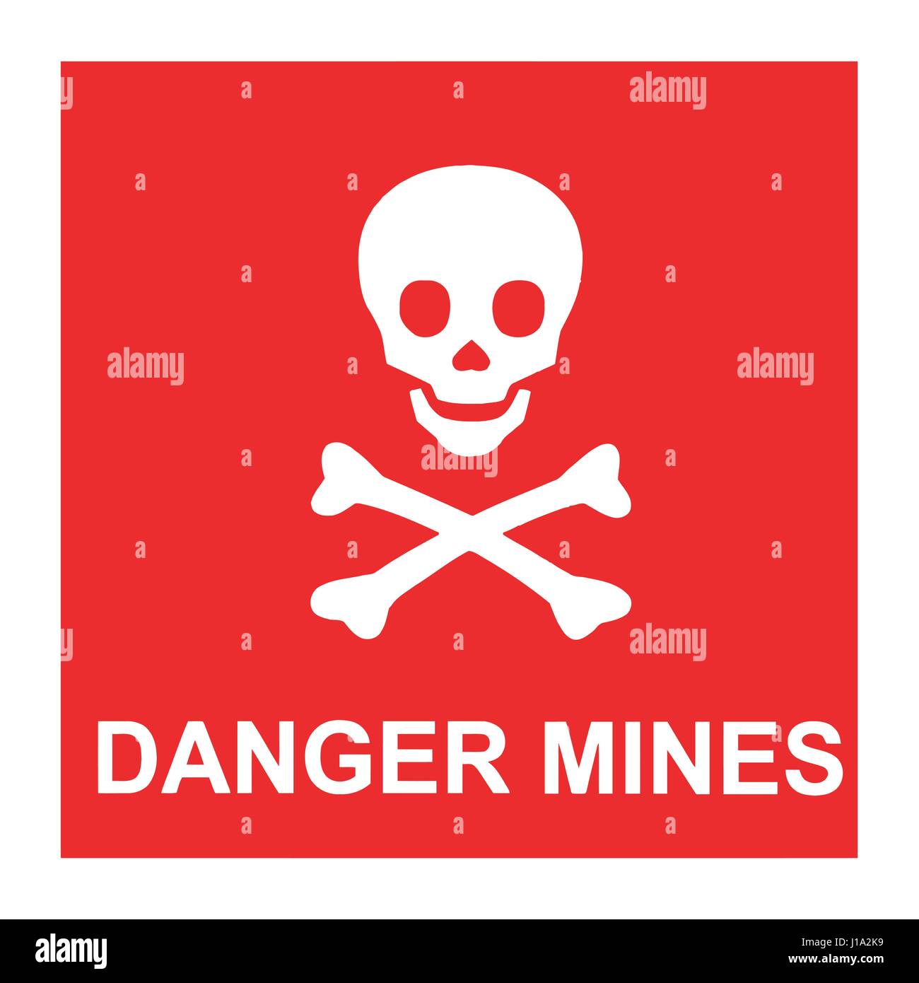 Vector image of red sign with skull and text *Danger mines* Stock Vector