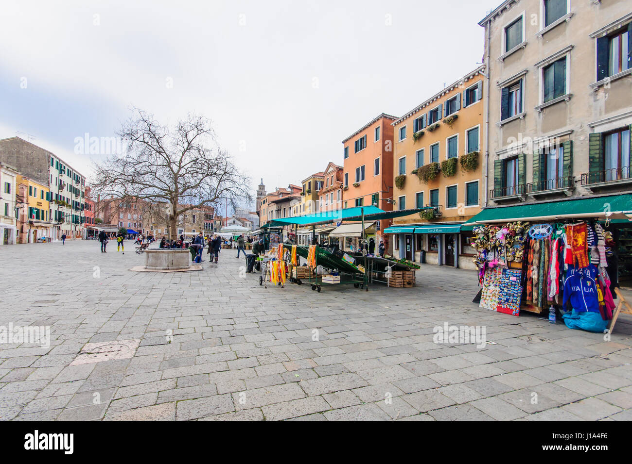 VENICE, ITALY - FEB 04, 2015: Scene of Santa Margherita square, with local and tourists, in Venice, Veneto, Italy Stock Photo