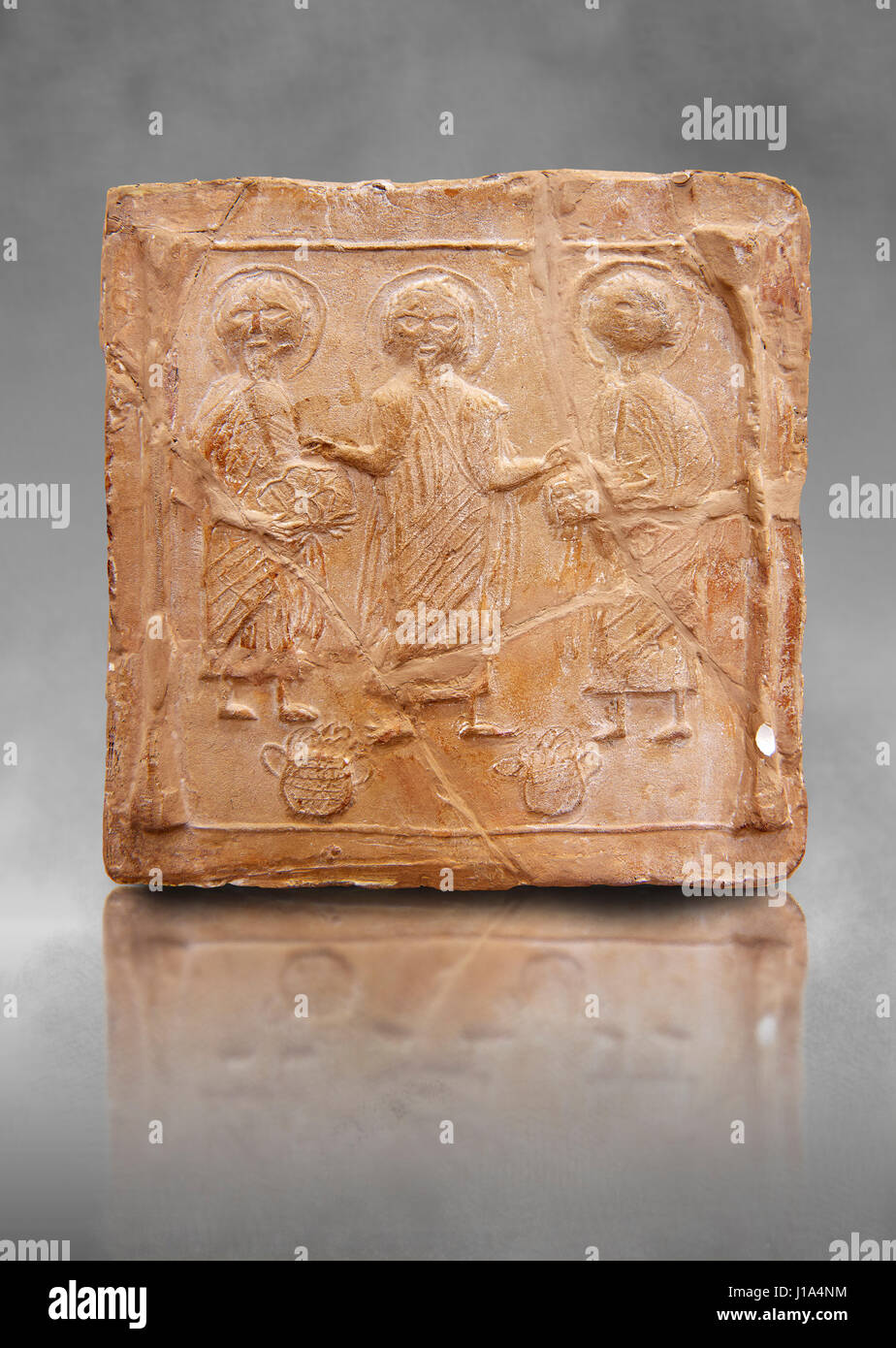 6th- 7th century Terracotta carved plaque with early Christian symbols, The Bardo National Museum Tunis, Tunisia Stock Photo