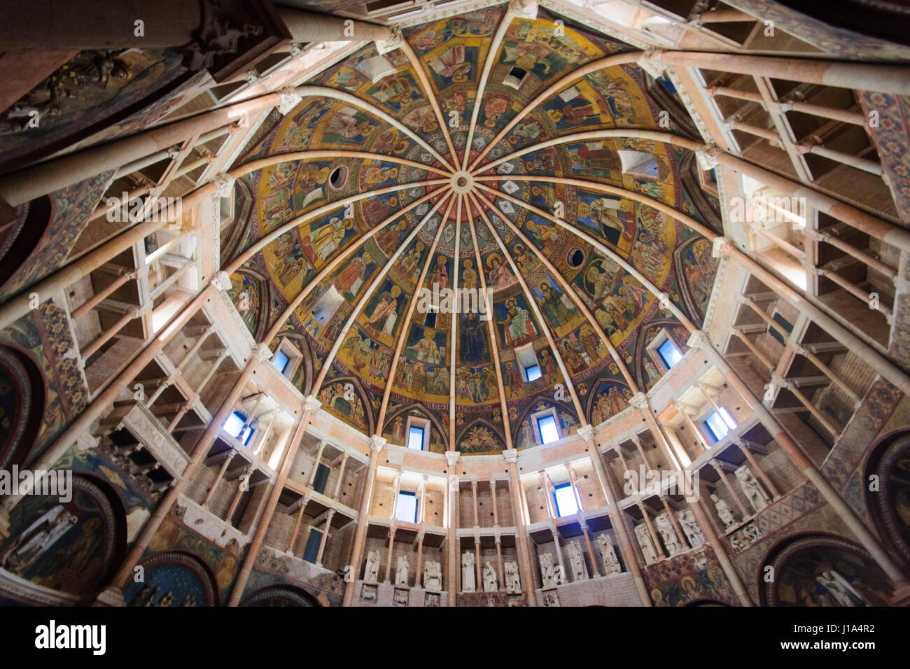 PARMA, ITALY - JAN 22, 2015: The ceiling fresco in the Baptistery of Parma, Emilia-Romagna, Italy Stock Photo