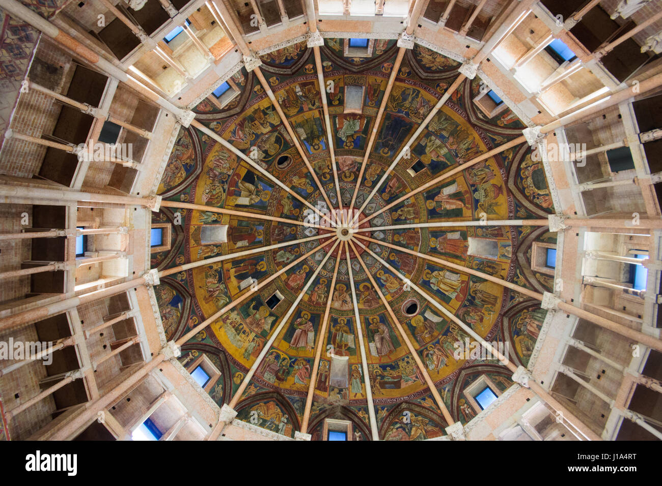 PARMA, ITALY - JAN 22, 2015: The ceiling fresco in the Baptistery of Parma, Emilia-Romagna, Italy Stock Photo