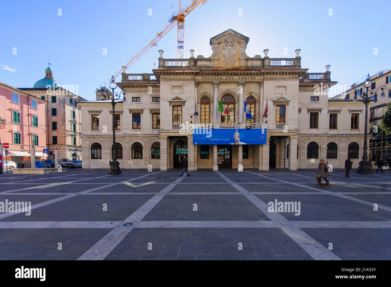 SAVONA, ITALY JAN 25, 2015 The town hall, with local and tourists