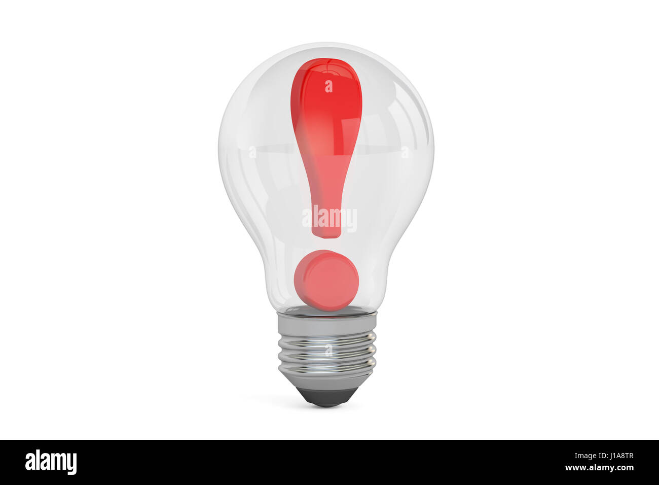 Idea concept, exclamation mark inside lightbulb. 3D rendering Stock Photo -  Alamy