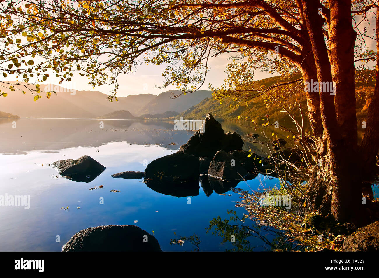 Sanabria Lake is a natural area, located in the northwest corner of the province of Zamora, Stock Photo