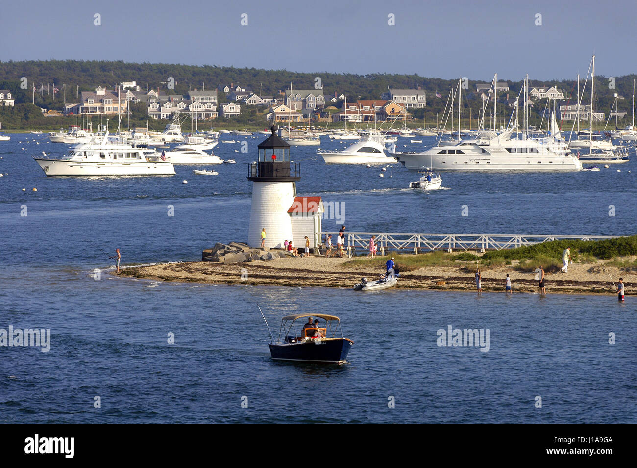 Brant Point Light as seen from the Hyannis Ferry *  Nantucket Island, Massachusetts (USA) Stock Photo