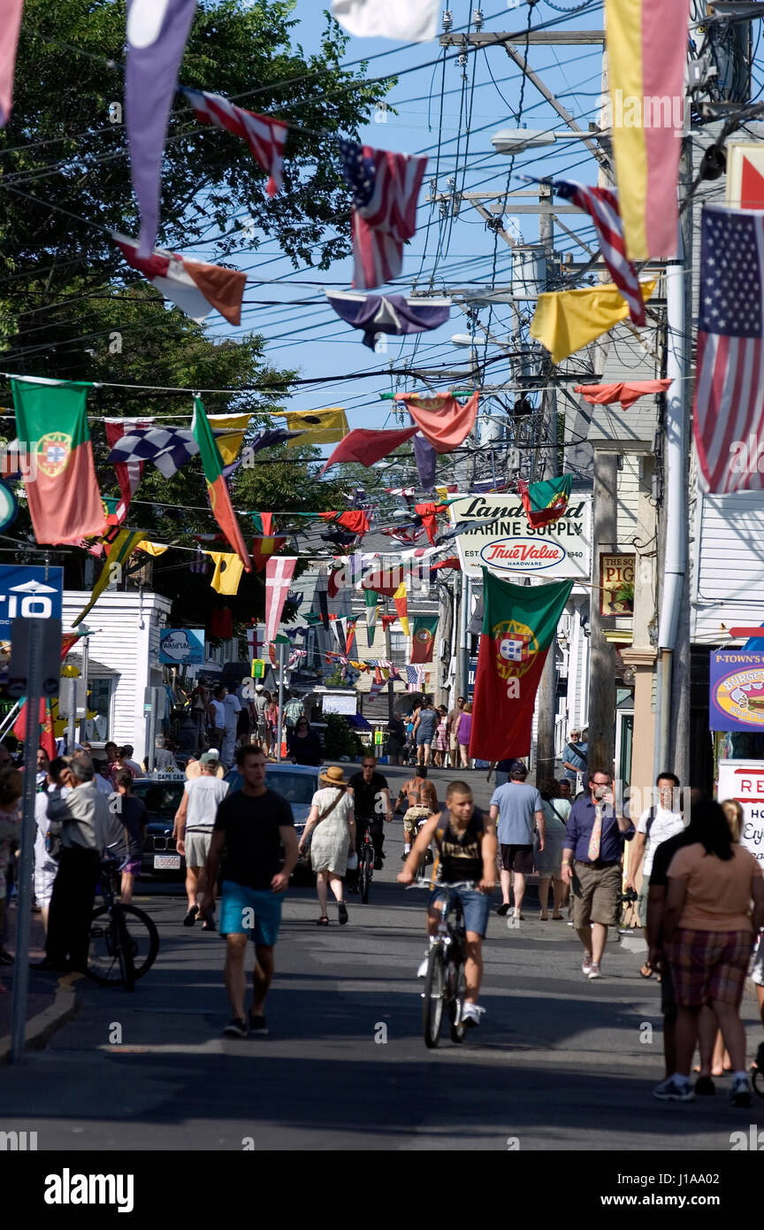 Commercial Street - Provincetown, Massachusetts (Cape Cod) during the Portuguese Festival Stock Photo