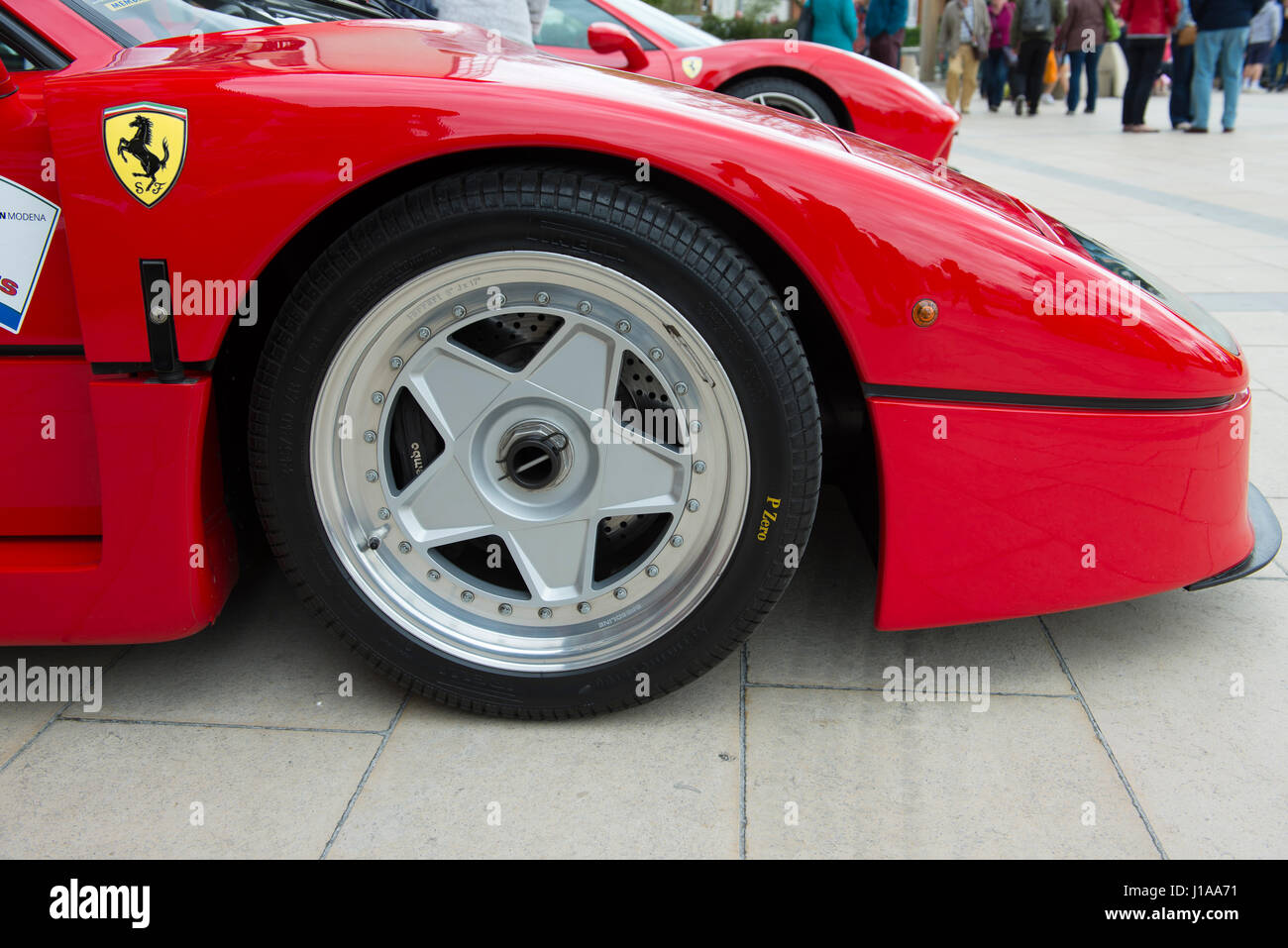 The front wheel and nose of the iconic Ferrari F40 which was introduced in 1987 Stock Photo