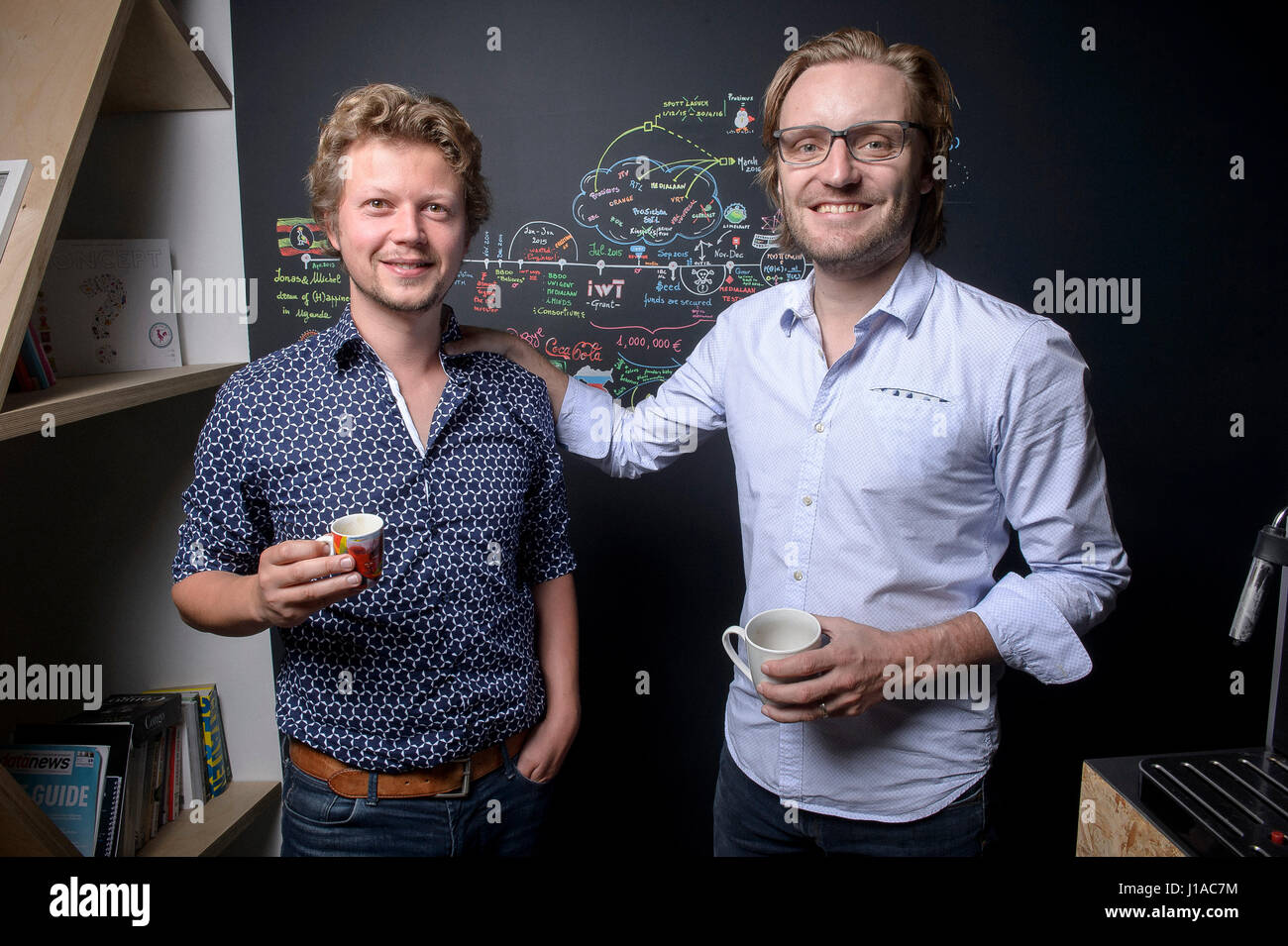 Aalst, Belgium. 07th Sep, 2016. Michel de Wachter (R) and Jonas De Cooman, COs of Appiness at their office in Aalst, Belgium on 07.09.2016 by Wiktor Dabkowski | usage worldwide Credit: dpa/Alamy Live News Stock Photo