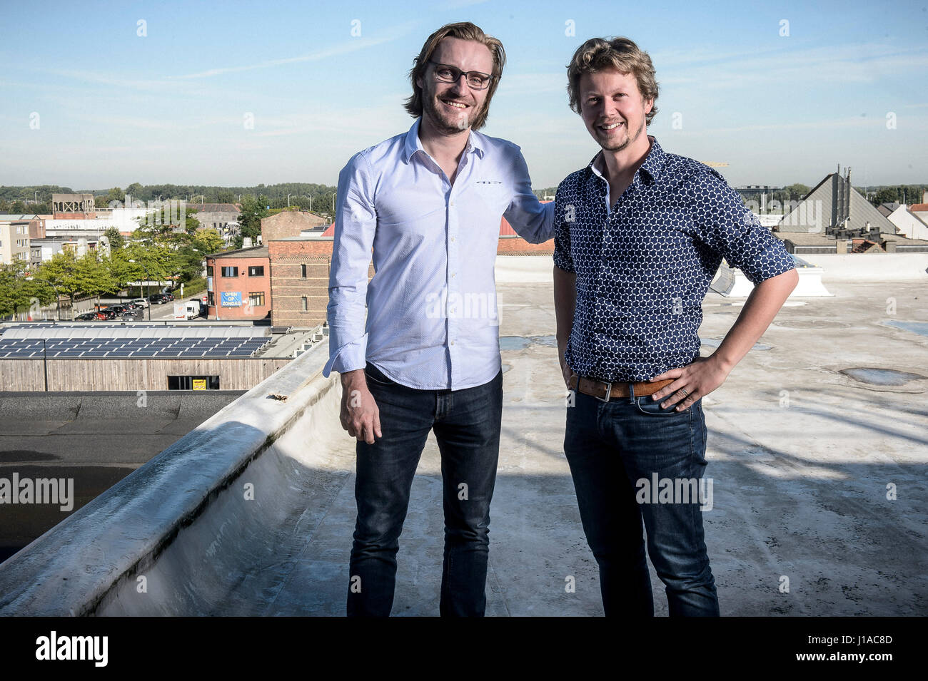 Aalst, Belgium. 07th Sep, 2016. Michel de Wachter (L) and Jonas De Cooman, COs of Appiness at their office in Aalst, Belgium on 07.09.2016 by Wiktor Dabkowski | usage worldwide Credit: dpa/Alamy Live News Stock Photo