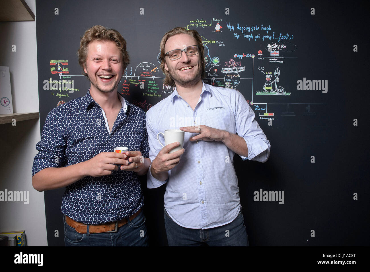 Aalst, Belgium. 07th Sep, 2016. Michel de Wachter (R) and Jonas De Cooman, COs of Appiness at their office in Aalst, Belgium on 07.09.2016 by Wiktor Dabkowski | usage worldwide Credit: dpa/Alamy Live News Stock Photo