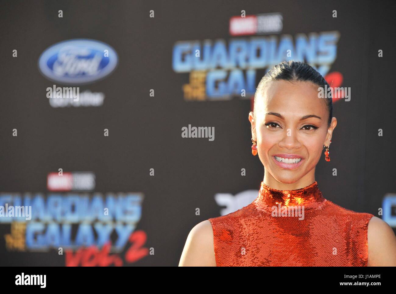 Los Angeles, CA, USA. 19th Apr, 2017. Zoe Saldana at arrivals for GUARDIANS OF THE GALAXY VOL. 2 Premiere, The Dolby Theatre at Hollywood and Highland Center, Los Angeles, CA April 19, 2017. Credit: Elizabeth Goodenough/Everett Collection/Alamy Live News Stock Photo