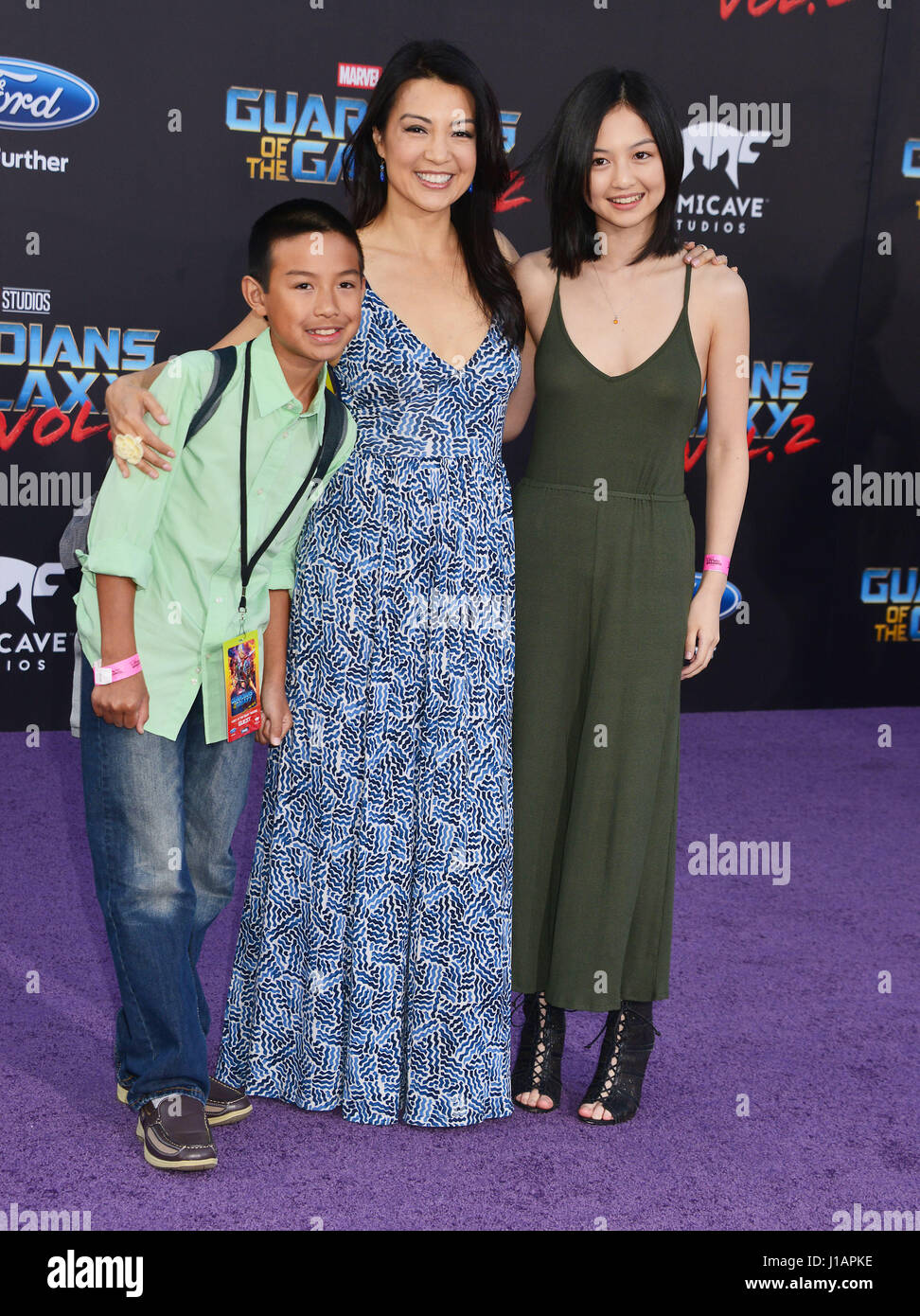 Los Angeles, USA. 18th Apr, 2017. Ming Na Wen with son and