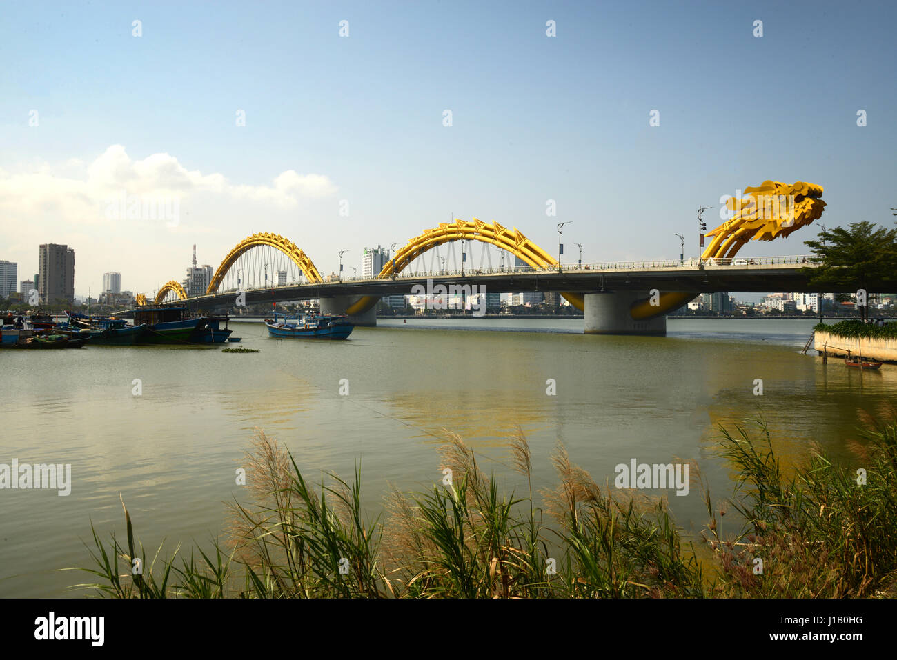 The Dragon Bridge which spans the Han River in the Vietnamese city of Danag. Stock Photo
